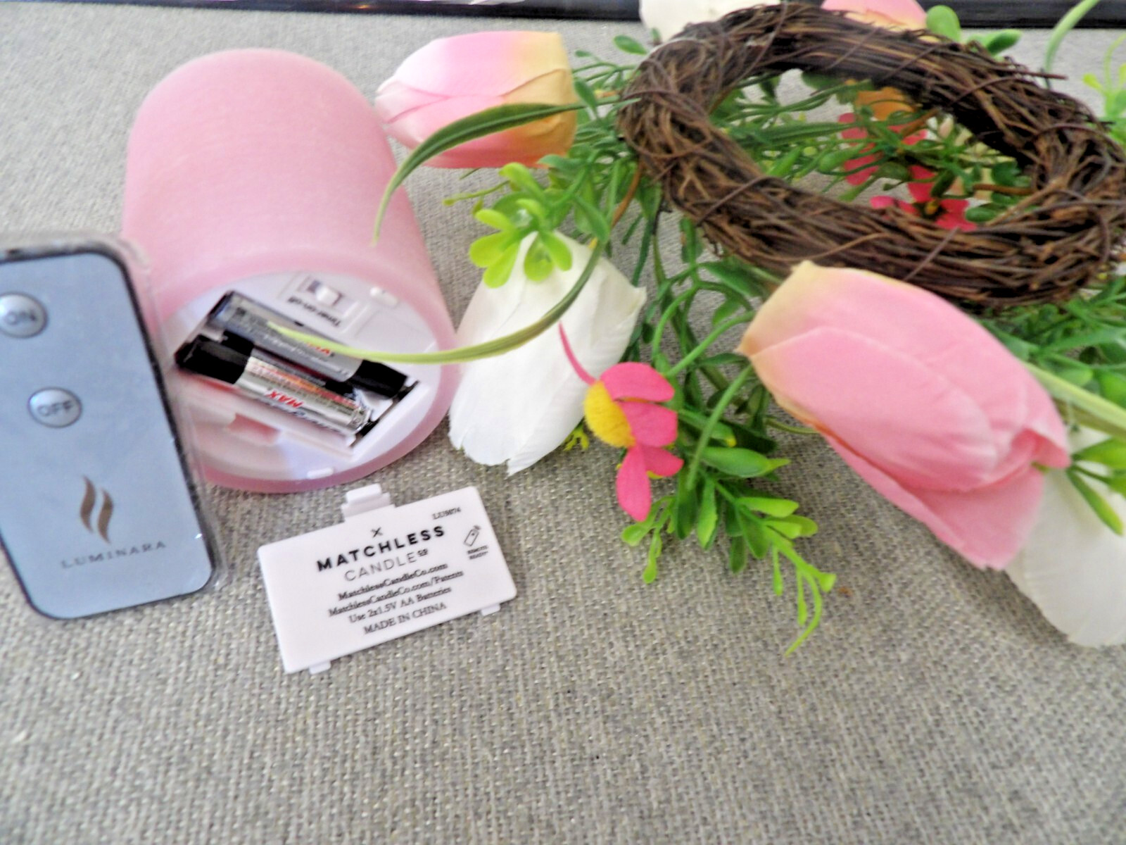 Luminara Pink or Ivory Candle for Mother’s Day Spring Flower Wreath New / Remote