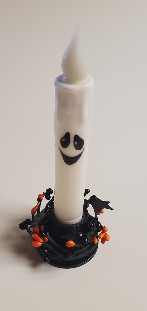 2 Country Primitive Spooky Pip Berry Taper Candle Ring Black and Orange w Stars