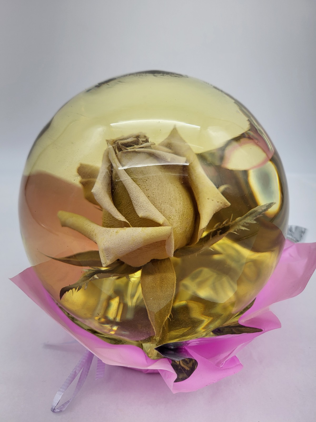Forever White/ Ivory Rose in 6″ Glass Water Globe