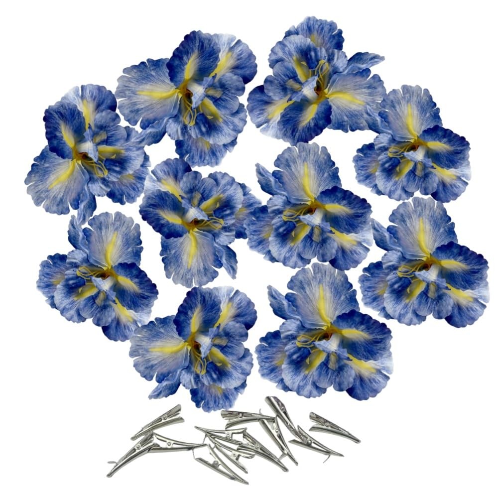 Blue Iris Artificial Silk Faux Flower Heads Clips 10 PCS Wreath Wedding Decor