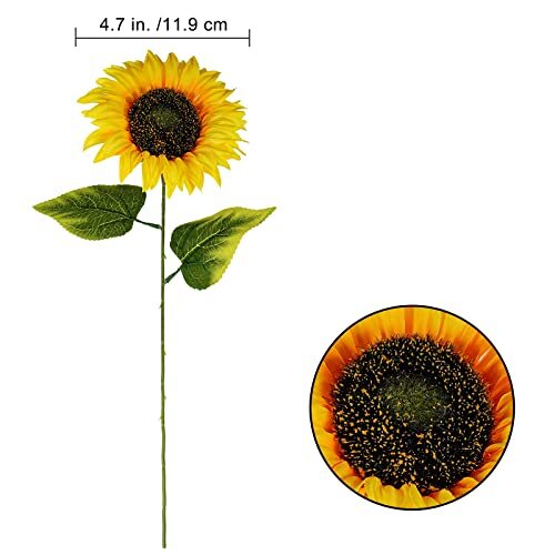 9-Pack Artificial Sunflower Stems, 19.7″ Tall Full & Lifelike Yellow Silk