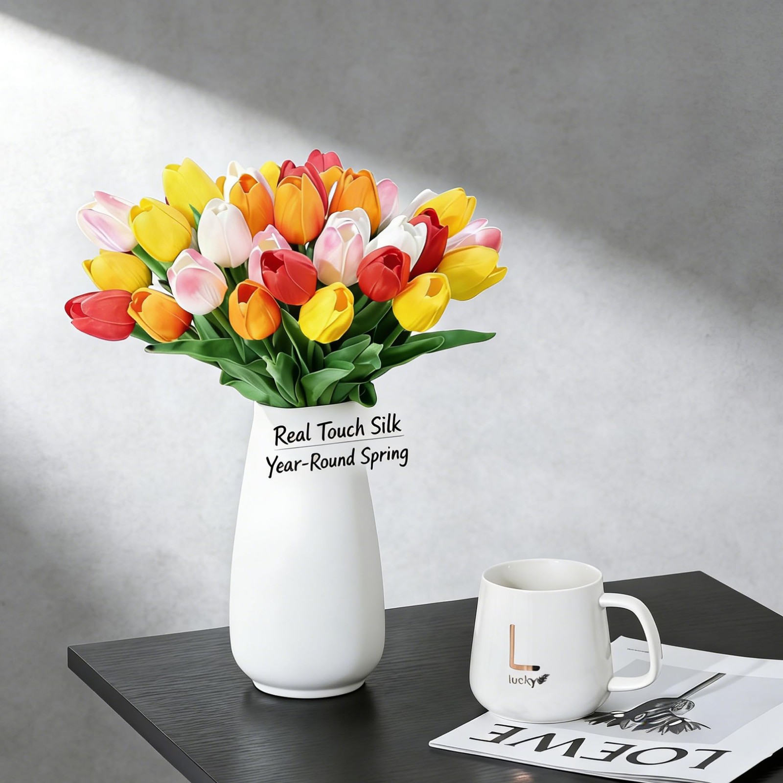 20 PCS Colorful Artificial PU Tulips 14 Inch Real Touch Fake Floral Bouquet