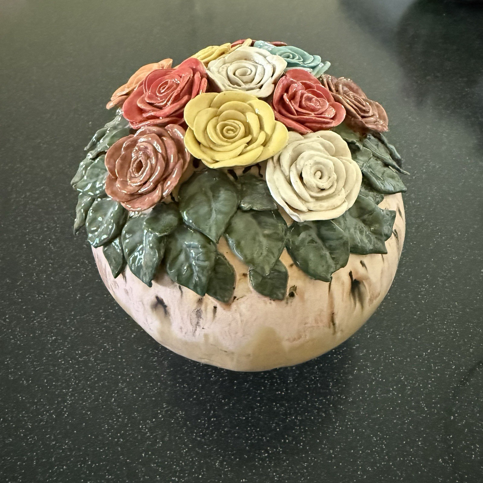 Hand-Made Ceramic Flower Bouquet Garden Ball with Drip Glaze