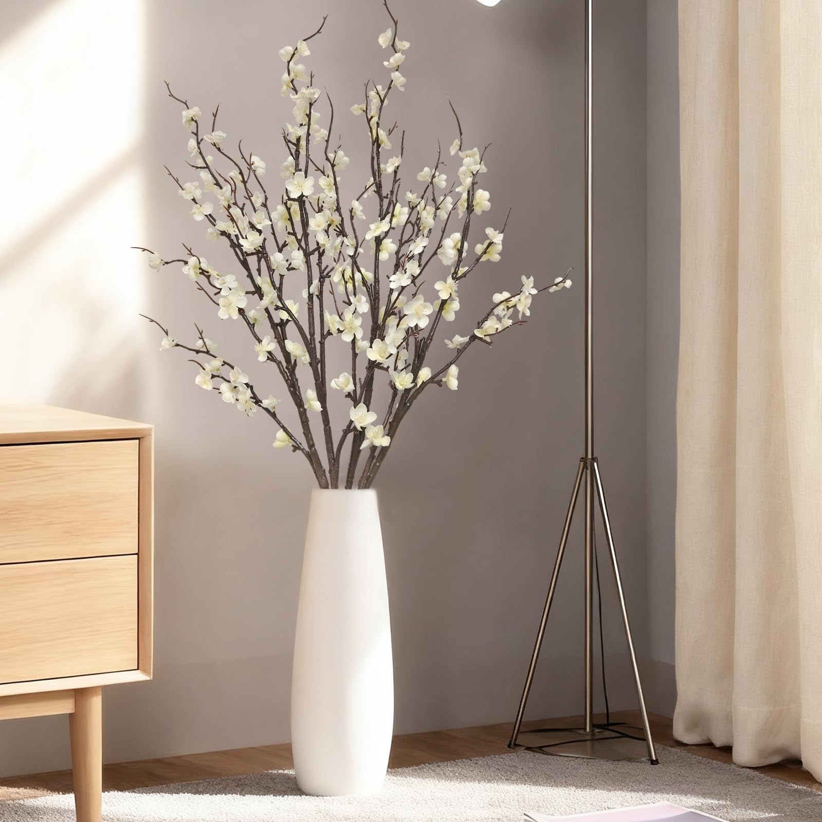 4 Cherry Blossom Branches 39 Inch White Silk Artificial Flowers Long Stem for Va