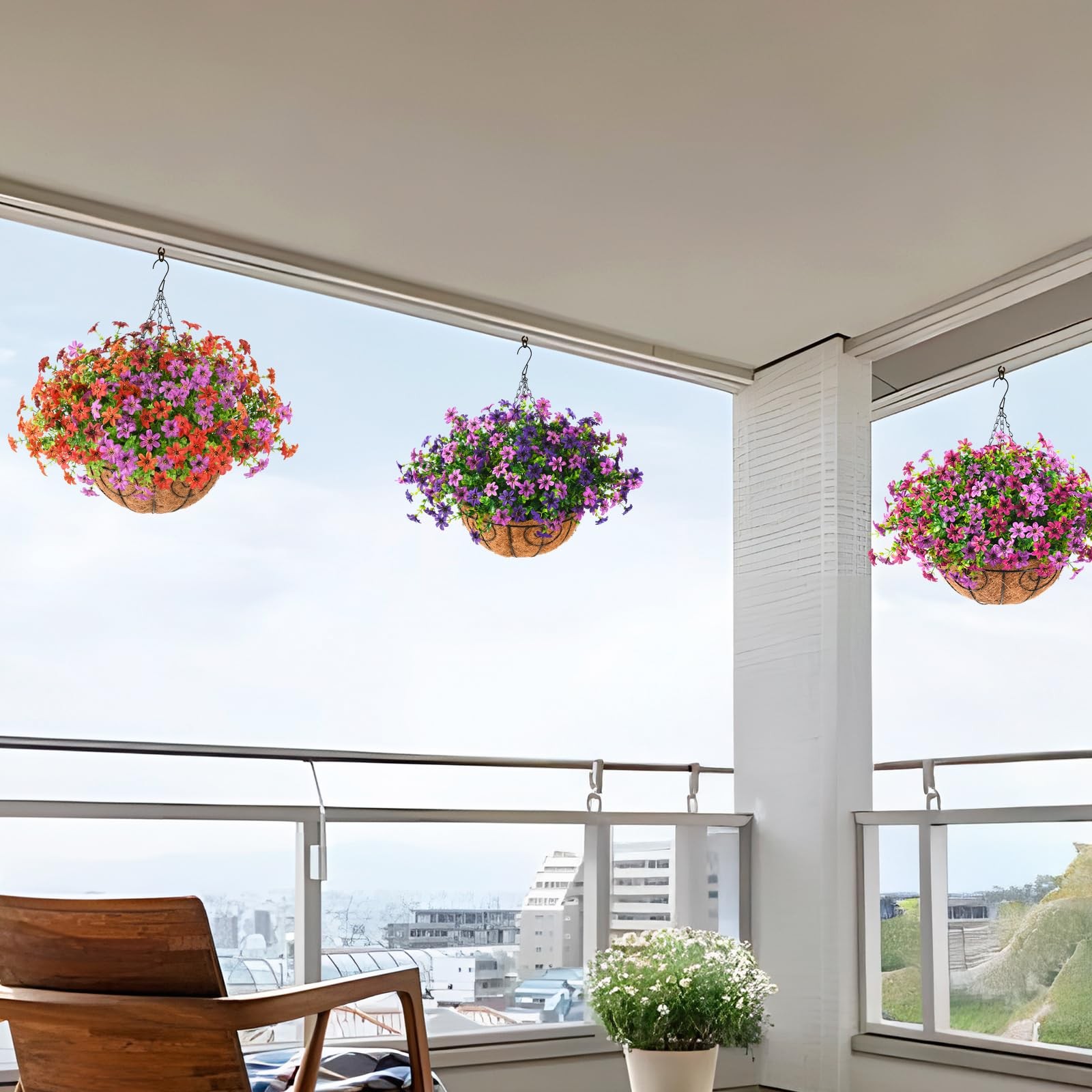 INQCMY Artificial Flowers Fake Plants with Hanging Basket for Outdoors 12 Pcs