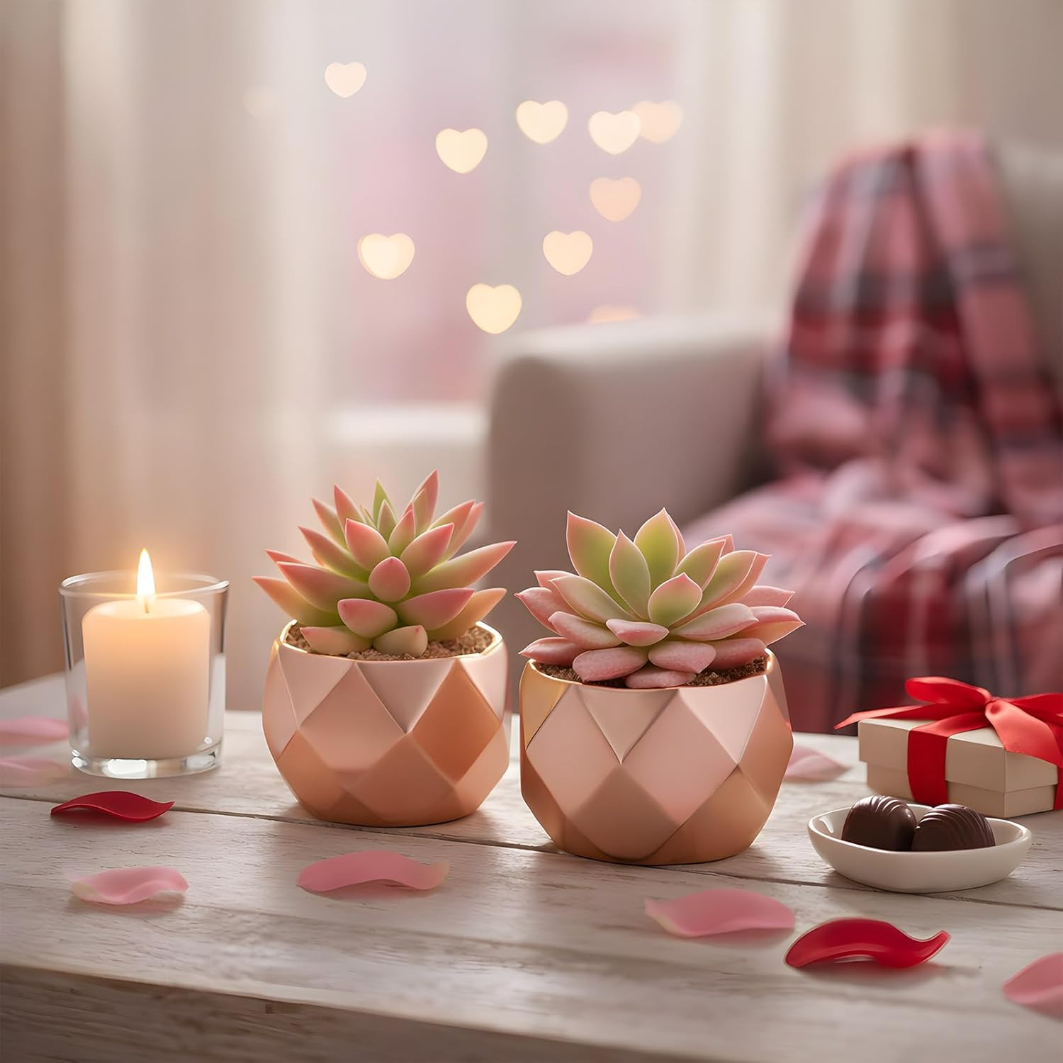 Artificial Faux Succulents in Pots, Mini Rose Gold Fake Plants for Women Desk…