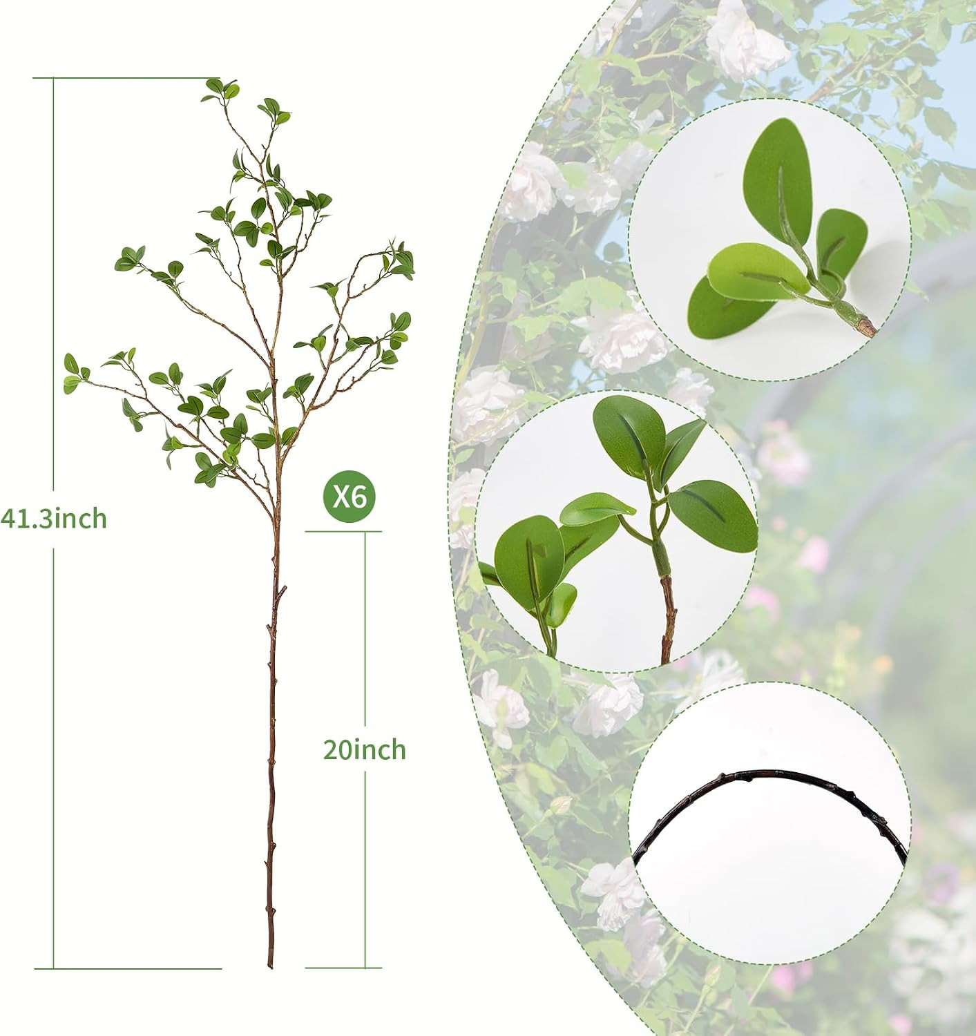 6Pcs 41.3″ Olive Greenery Stems – Artificial Long Branches for Home Decor