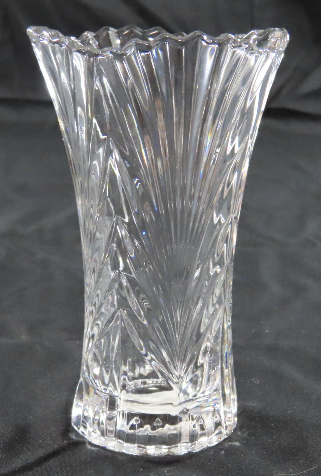Crystal Flower Bud Vase 5″ Ribbed Mikasa Swirl Oval Mouth Art Deco Excellent