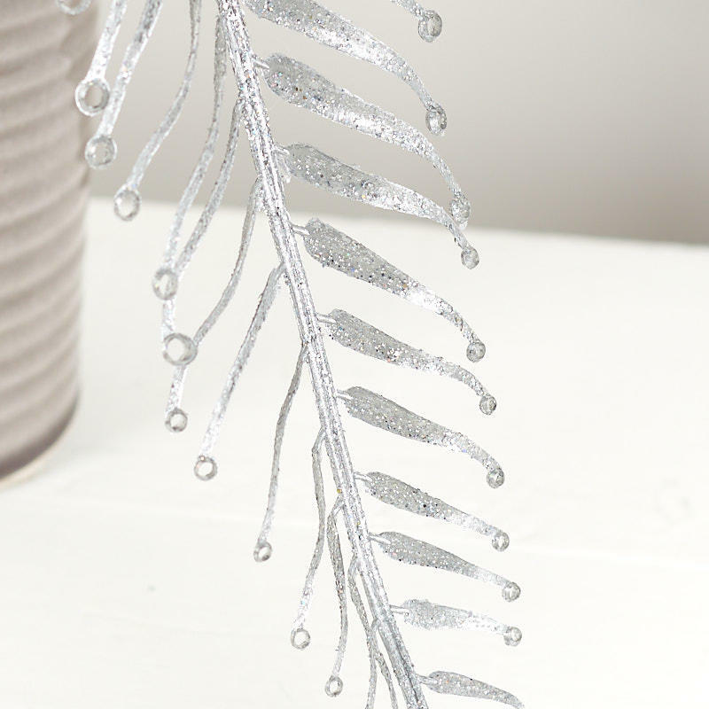 Pair of Sparkling Silver Fern Frond Embellishing Stems