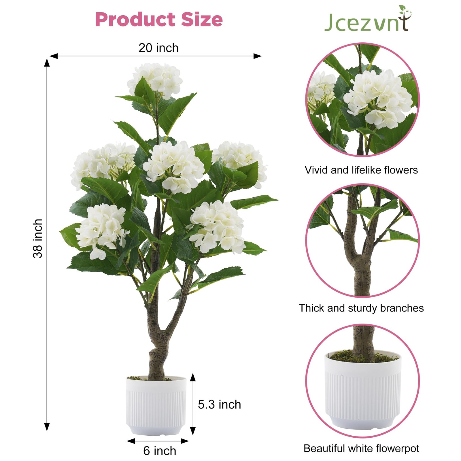 Artificial Hydrangea Tree 2 Pack, 3FT Faux Hydrangea Plant in Pot with White …