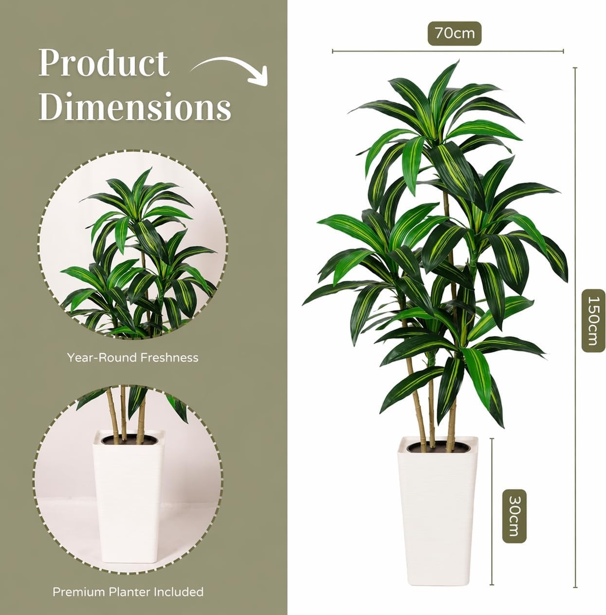 5FT Artificial Dracaena Plant Indoor – Tall Artificial Indoor Tree in Pot,