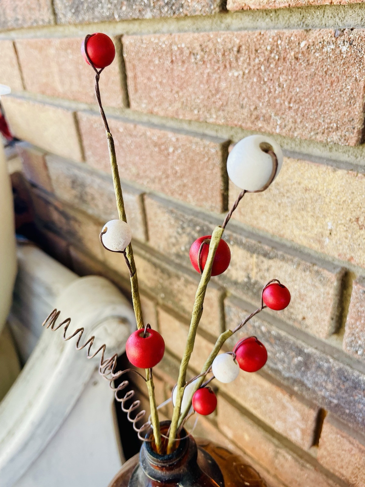 Red & White Bead Berry Pick 12”
