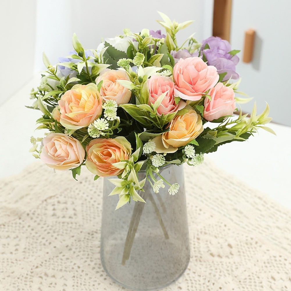 Wedding Decor Silk Rose Bouquet 5 Bloom 32cm for Bridal Shower and Anniversary