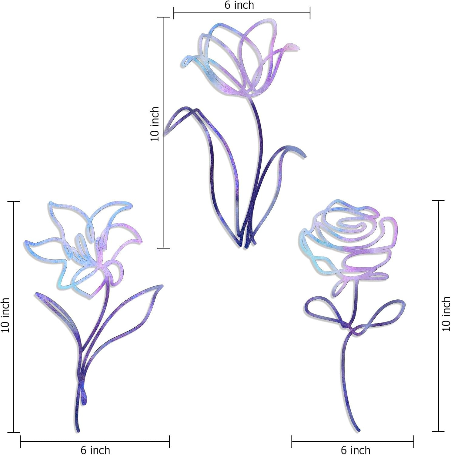 Metal Flowers Wall Arts Decor for Bathroom, 6X10 Inches Set of 3 | Farmhouse Met