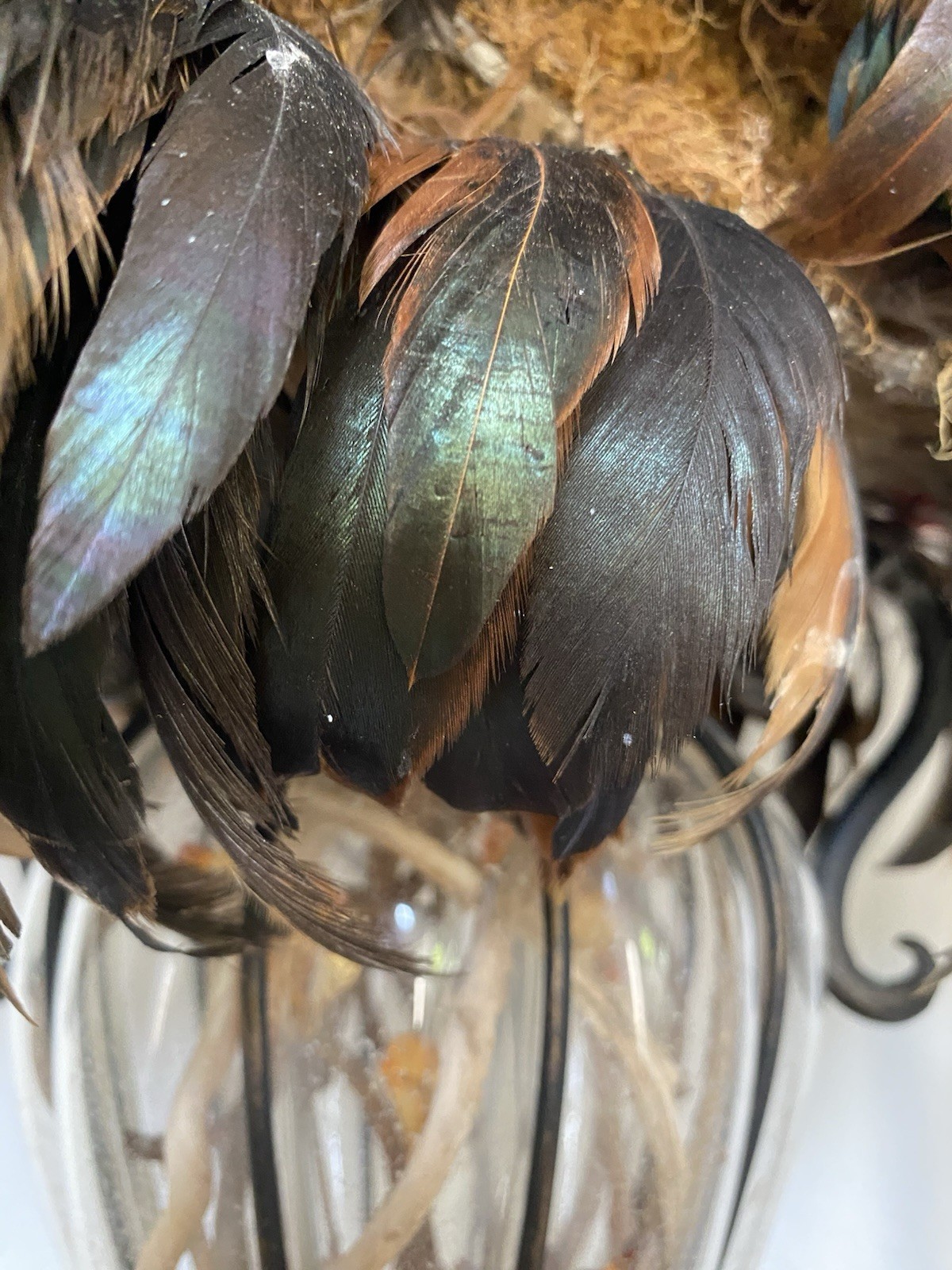XL Custom Designer Muted Floral Arrangement W Pheasant Feathers, Silk & Dried