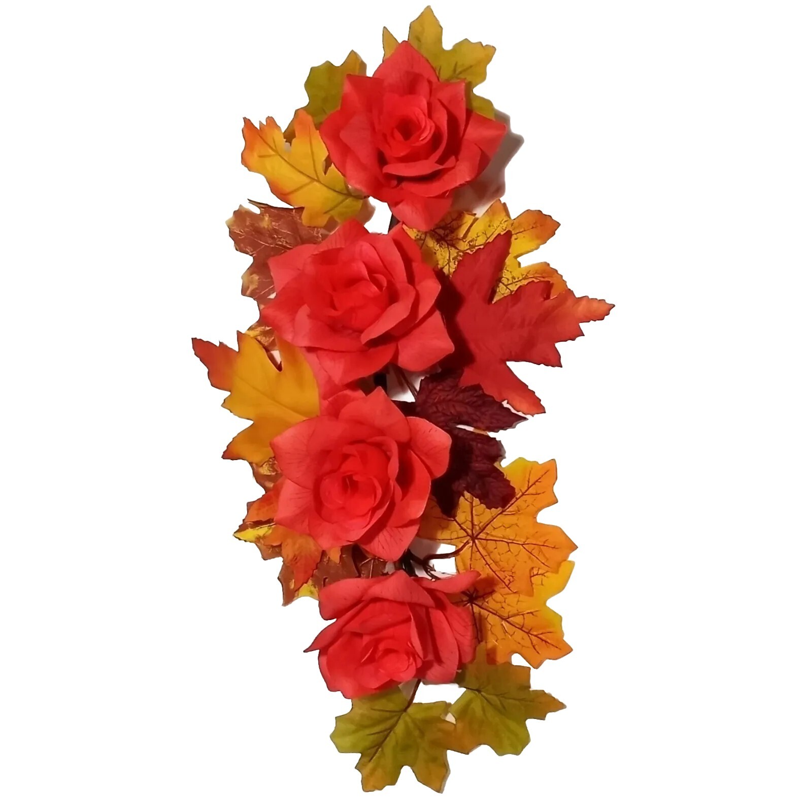 Rose & Maple Fall Silk Flower 16″ Swag Arrangement Door Arch Window Autumn Decor