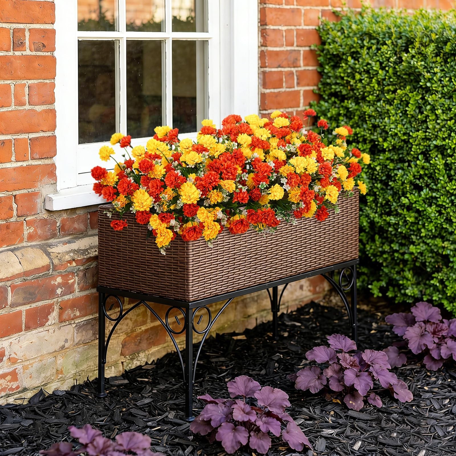 6 Bundles UV Resistant Silk Marigold Flowers – Realistic Faux Plants for Garden,