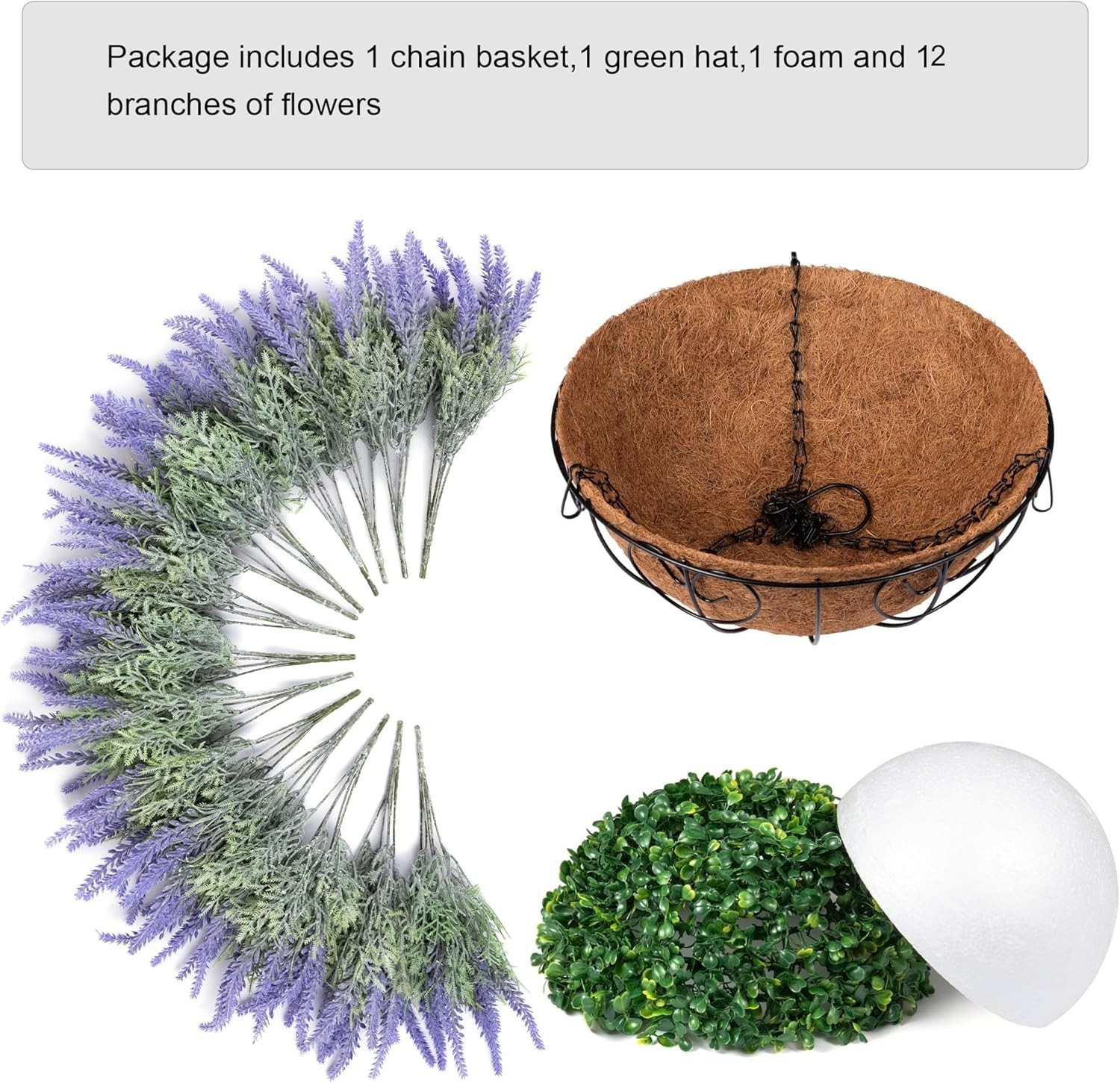 Artificial Faux Outdoor Hanging Flowers & Lavender Basket for Porch Decoration