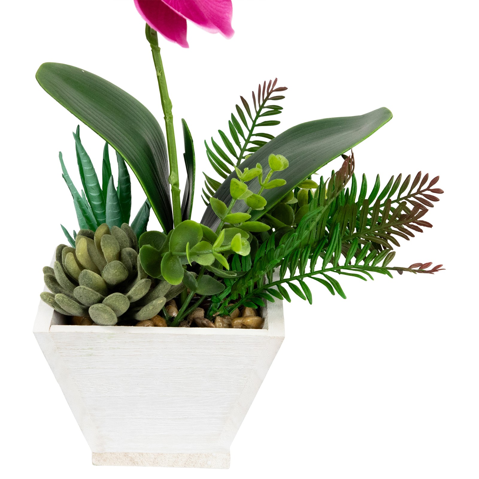 12″ Artificial Pink Orchid with Red and Green Succulent Plants in a Decorative S