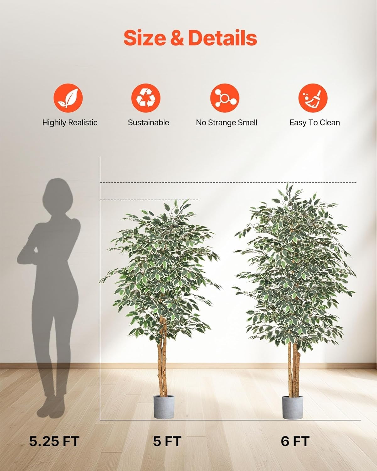 5FT Artificial Ficus Tree with Black Pot, Tall Faux Ficus Plant with Natural …