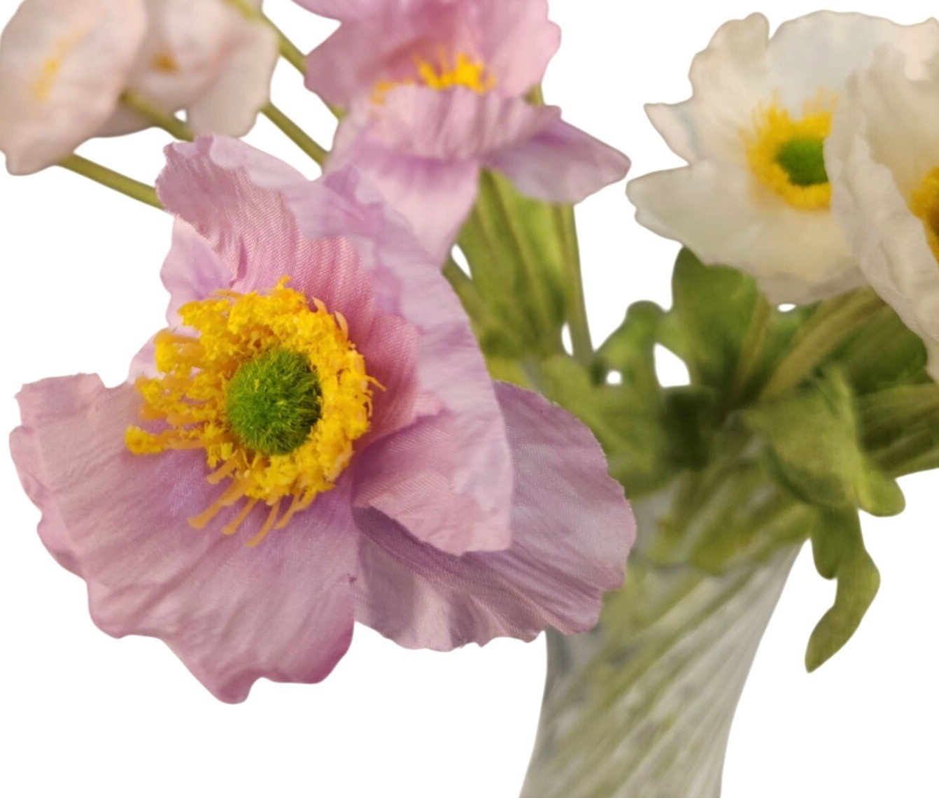 Artificial Silk Poppy Flowers Lavender White Pink Faux Wildflower Bouquet 6 Stem