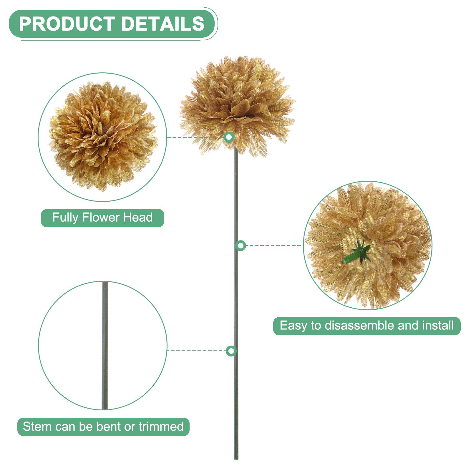30-Pack Artificial Chrysanthemum Ball Flowers for Home Decor [Gold]