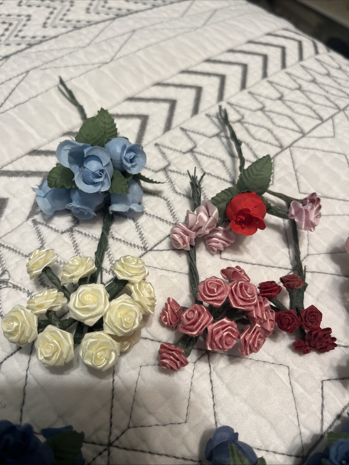 vtg. Assorted Bouquet, Single Satin Roses for Crafting Decoration