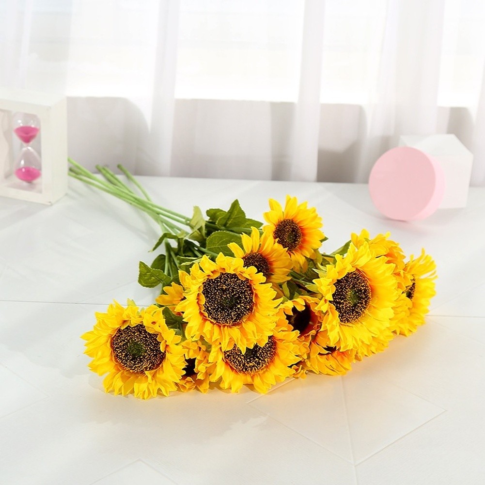 Silk Yellow Sunflower Bouquet for Wedding Event Photography Home Decor
