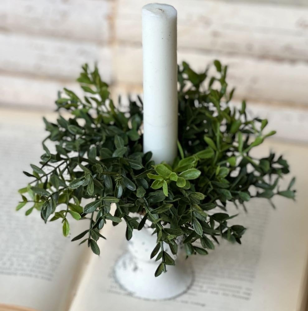 -Round Greenery Wreath Candle Ring – 6 Inches, Ideal for Taper Candles