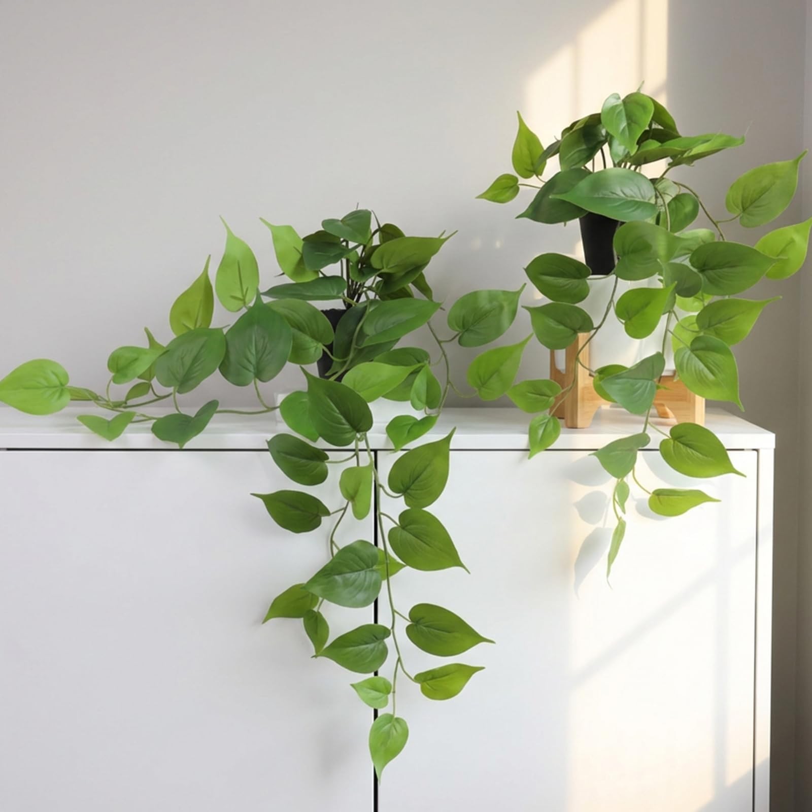 Artificial Pothos Hanging Plants 2 Pack 65cm Vines with Pots – Indoor Decor