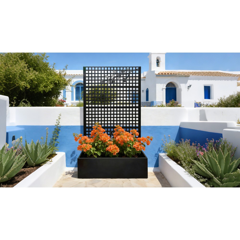 Metal Raised Garden Bed With Trellis, Black Planter Box For Backyard Patio