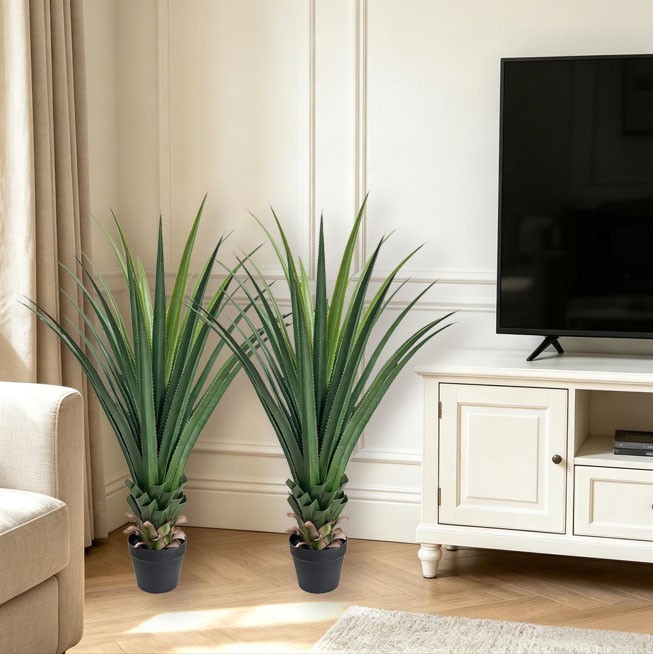 120 cm Giant Artificial Agave Stake 2 Plants Fake Greenery for Garden Patio Home
