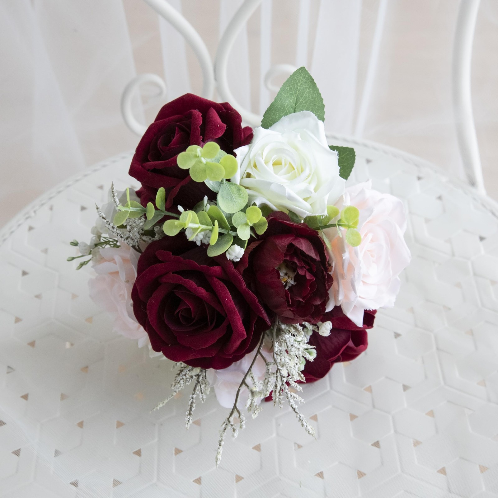 Wedding Bouquets for Bride Bridesmaid, Artificial Burgundy Blush Bride Flower…