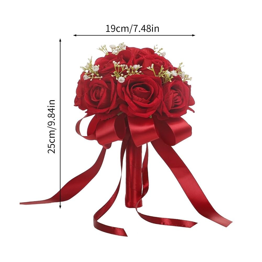 Red Rose Bouquet Bride Artificial Silk HandHeld Wedding Party Decor