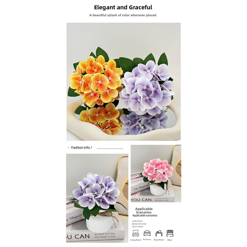 Multi-Color Plastic Hydrangea Flower Yellow Blue Light Pink Dark Pink Purple