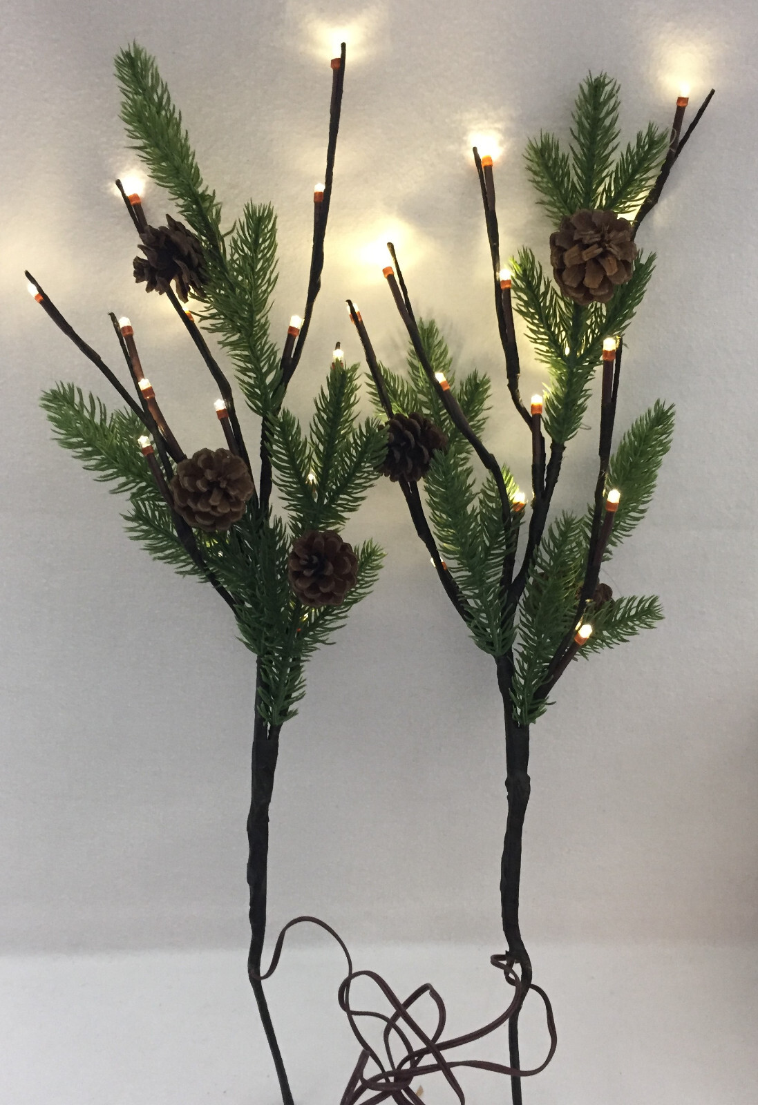 Lighted Artificial Pine Evergreen Branches W/Natural Pine Cones 19.75″ Set of 2