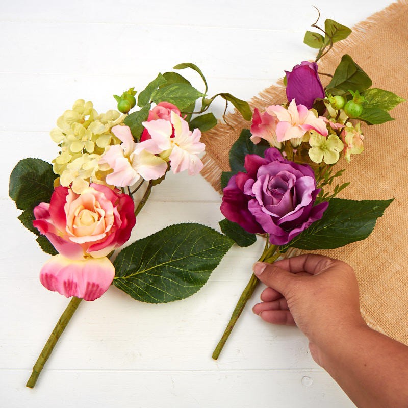 Pair of Lovely Artificial Pink and Green Rose and Hydrangea spray