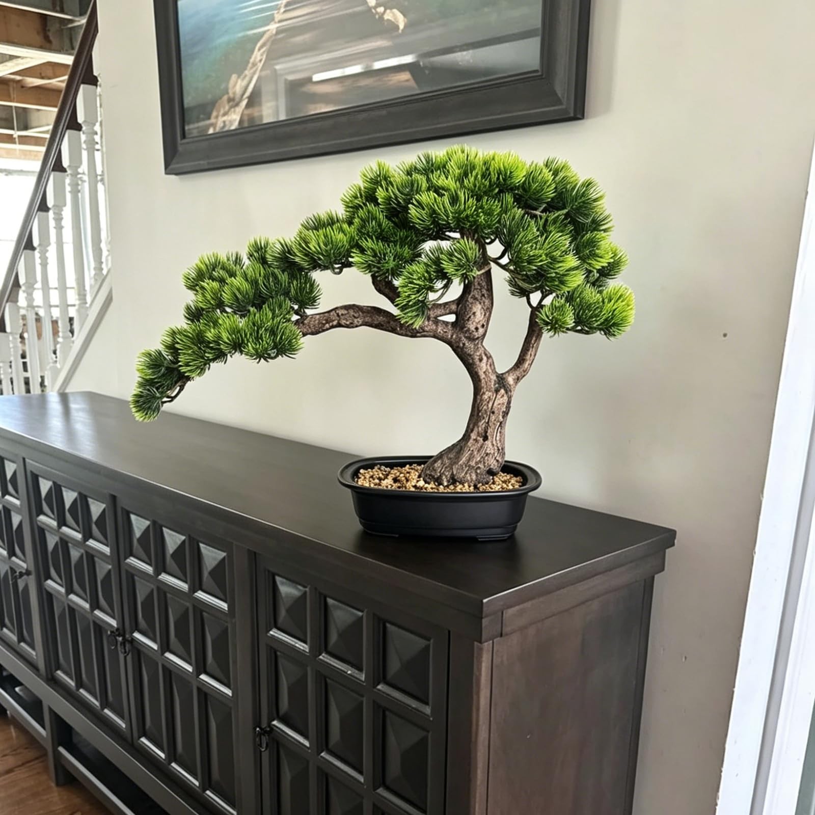 Artificial Bonsai Tree, Large Faux Pine Plants 15 inch, Faux Juniper Potted P…