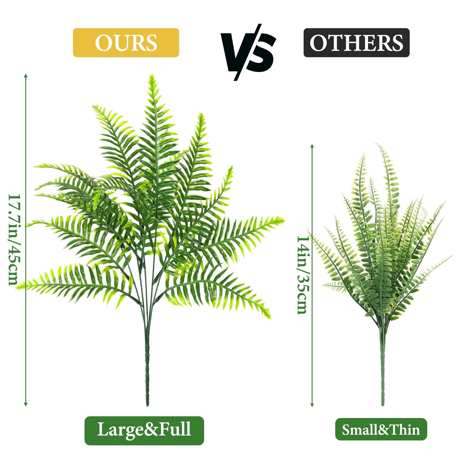12 Bundles Artificial Plants Outdoor Faux Boston Fern 17.7 Inch Long Length A…