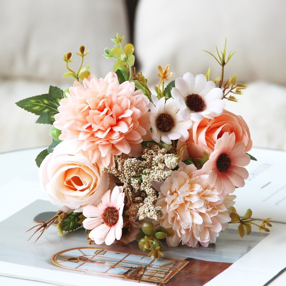 Persian Rose Silk Flower Bouquet 7 Stems for Wedding and Indoor Decoration