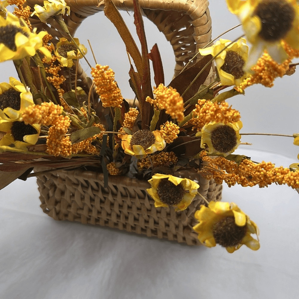 Farmhouse Woven Door Knob Irregular Basket with Faux Fall Autumn Flowers