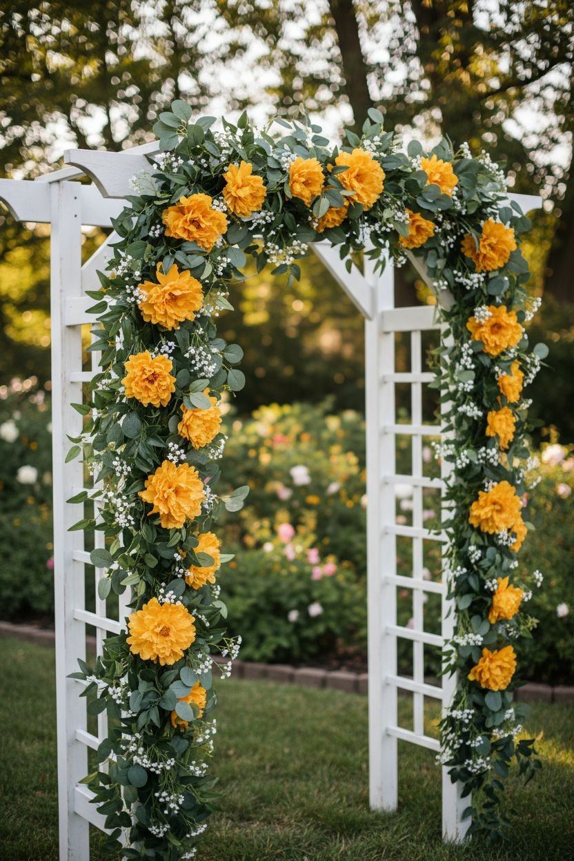 Yellow Peony Flower Picks Set of 8 Golden Yellow Blooms Wired Floral for Wreaths