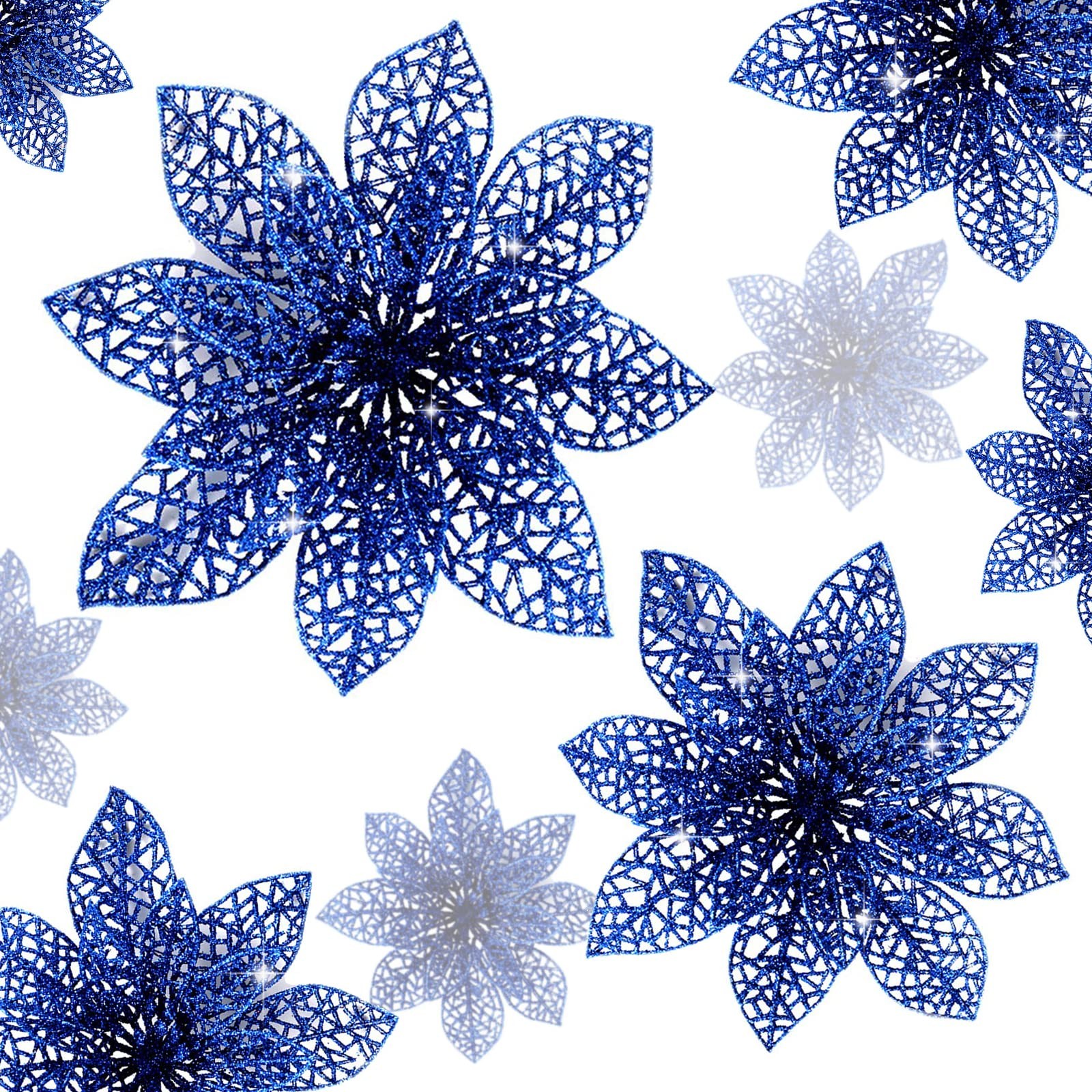 24 Pieces Glitter Poinsettia Flowers Christmas Tree Ornaments, Glitzy Poinset…