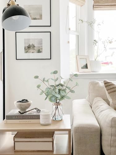 Artificial Eucalyptus Stems in Glass Vase with A Real Touch Green Eucalyptus