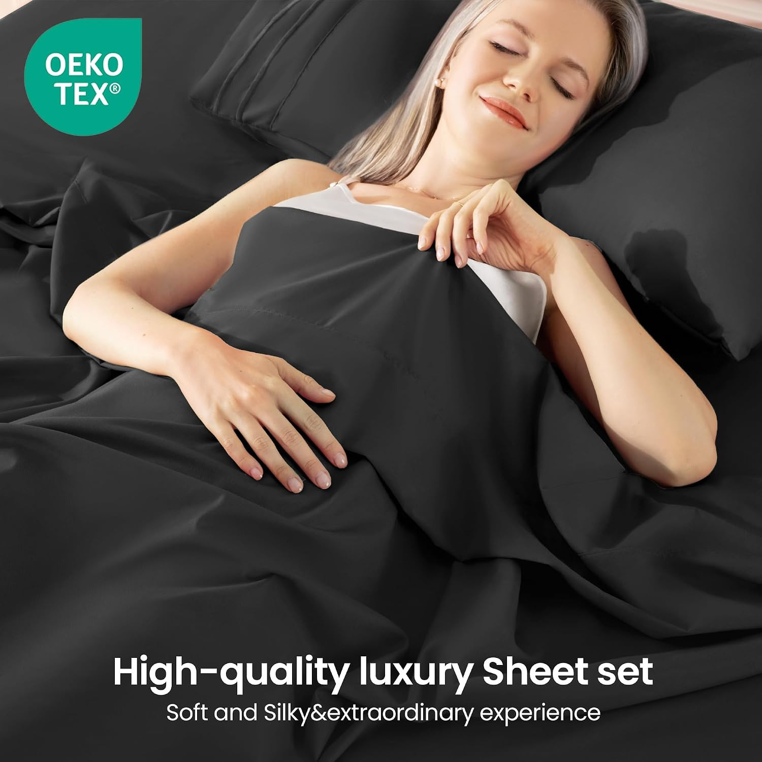 Black Queen Sheet Set, 4 Pieces Soft Bedding Queen Sheet Set, Breathable and Coo