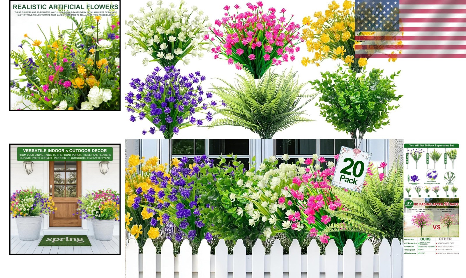 Spring & Summer Floral Decor: 20 Bundles of UV Fade-Resistant Artificial Plants