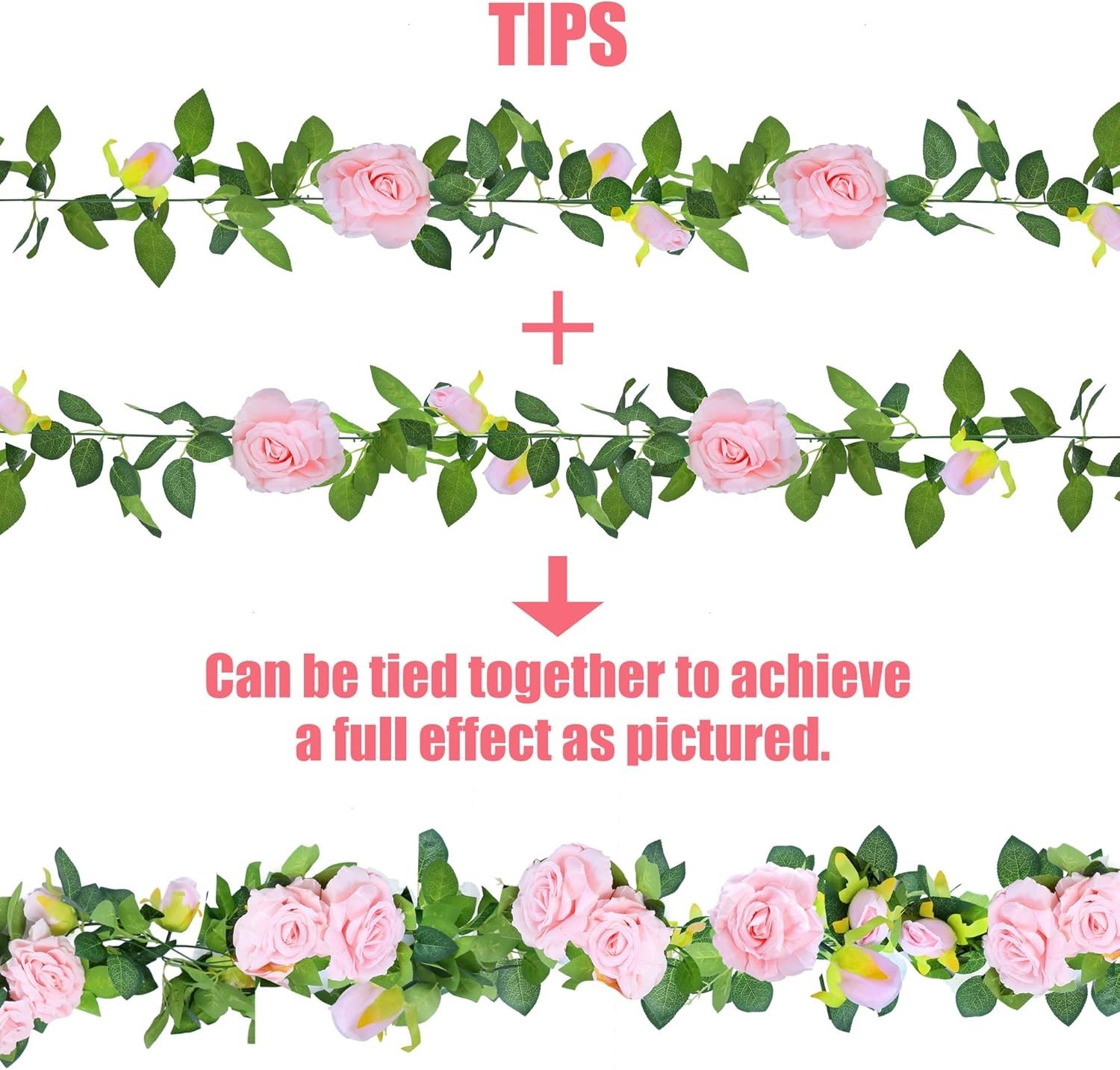 Guirnalda de Rosas Artificiales 4Pcs 31Ft Flores de Seda Boda Jardin Decoracion