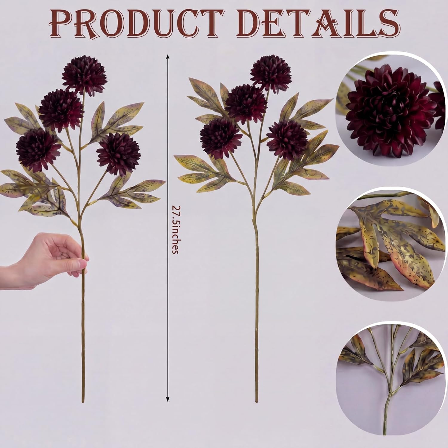 8 Pcs Faux Silk Pom Pom Chrysanthemum Flowers for DIY Wedding Decor (Red/Black)