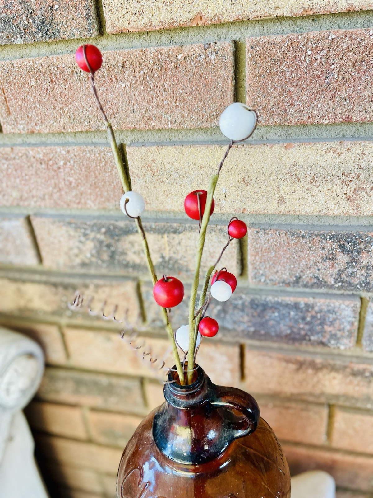Red & White Bead Berry Pick 12”