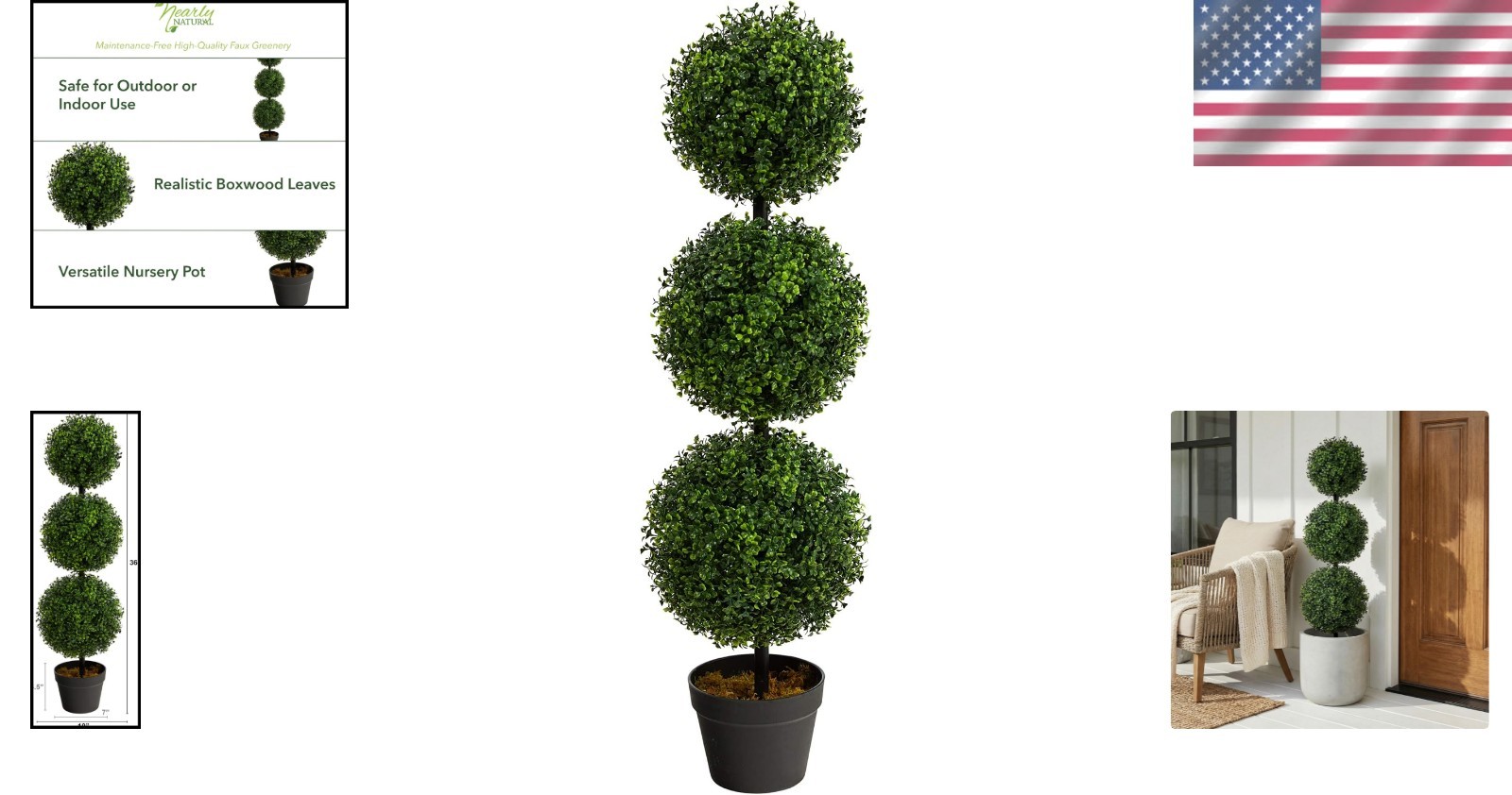 Low Maintenance 36in Faux Boxwood Triple Ball Topiary for All- Beauty